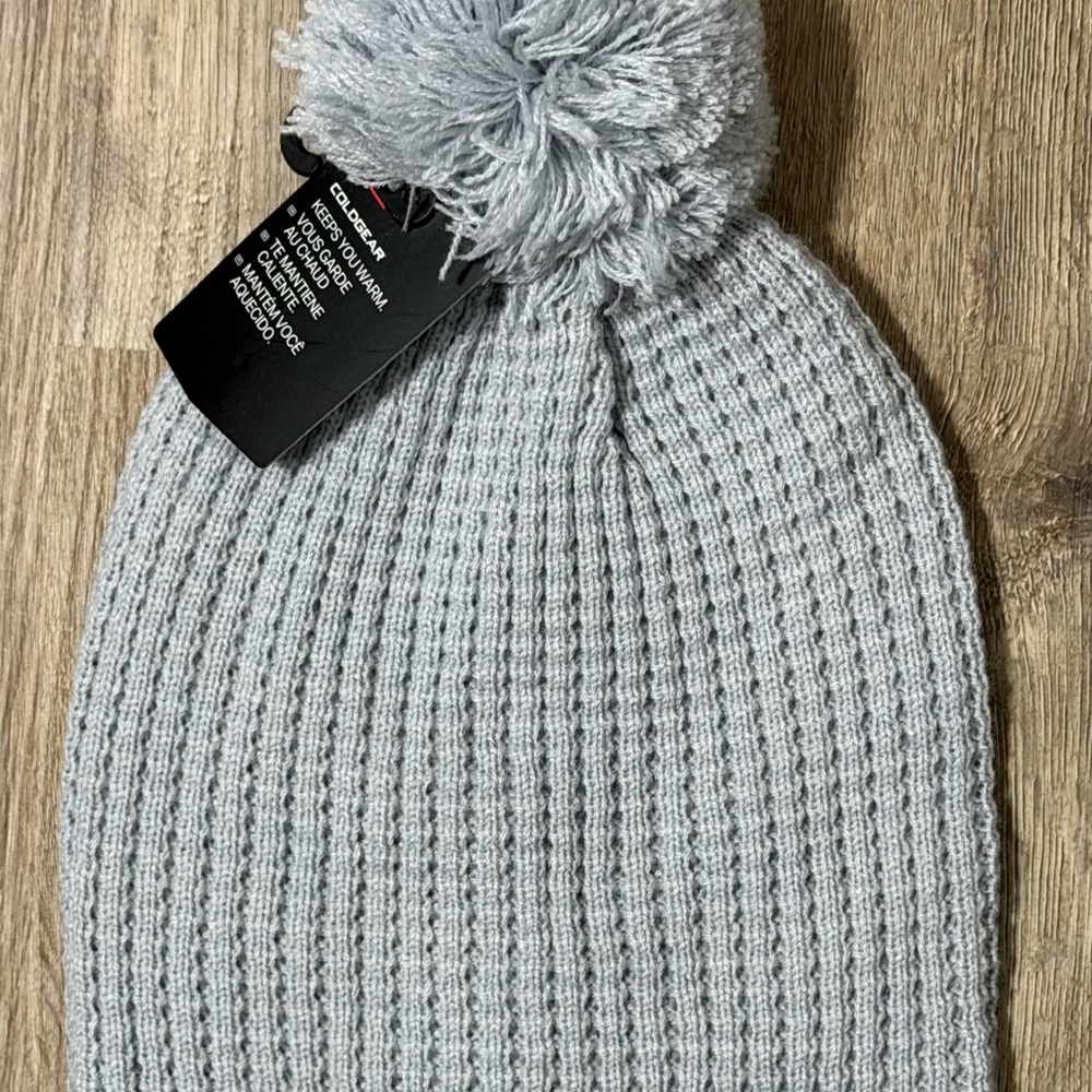 Under Armour Gray Knit Beanie with Pom Pom